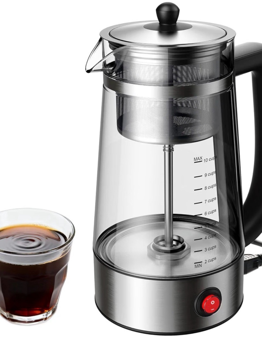 Electric Glass Coffee Brewer with Stainless Steel Accents - Black